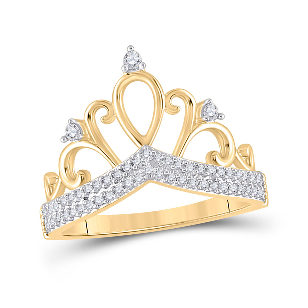 10K Yellow Gold Womens Round Diamond Crown Tiara Fashion Ring 1/5 Cttw, Womens Size: 5-10