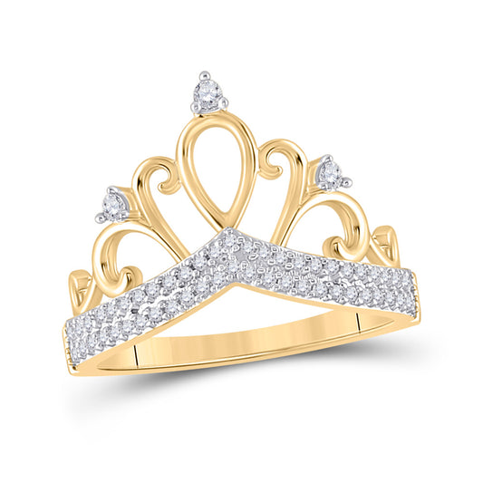 10K Yellow Gold Womens Round Diamond Crown Tiara Fashion Ring 1/5 Cttw, Womens Size: 5-10