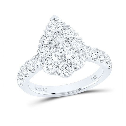 14K White Gold Pear Diamond Halo Bridal Wedding Engagement Ring 2-3/8 Cttw, Womens Size: 5-10