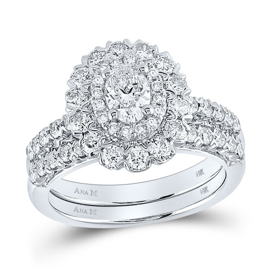 14K White Gold Oval Diamond Bridal Wedding Ring Band Set 1-5/8 Cttw, Womens Size: 5-10