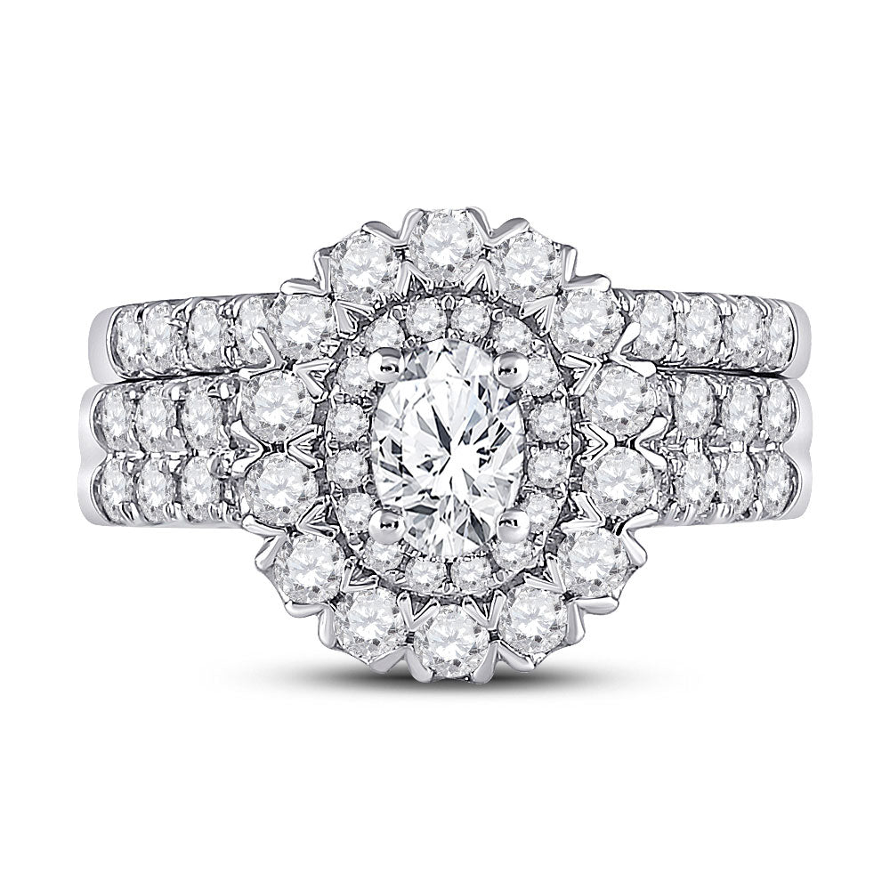 14K White Gold Oval Diamond Bridal Wedding Ring Band Set 1-7/8 Cttw, Womens Size: 5-10