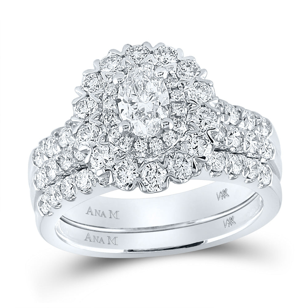 14K White Gold Oval Diamond Bridal Wedding Ring Band Set 1-7/8 Cttw, Womens Size: 5-10