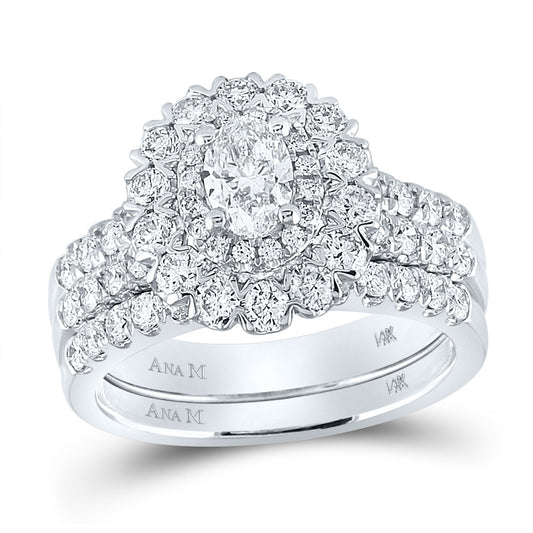 14K White Gold Oval Diamond Bridal Wedding Ring Band Set 1-7/8 Cttw, Womens Size: 5-10