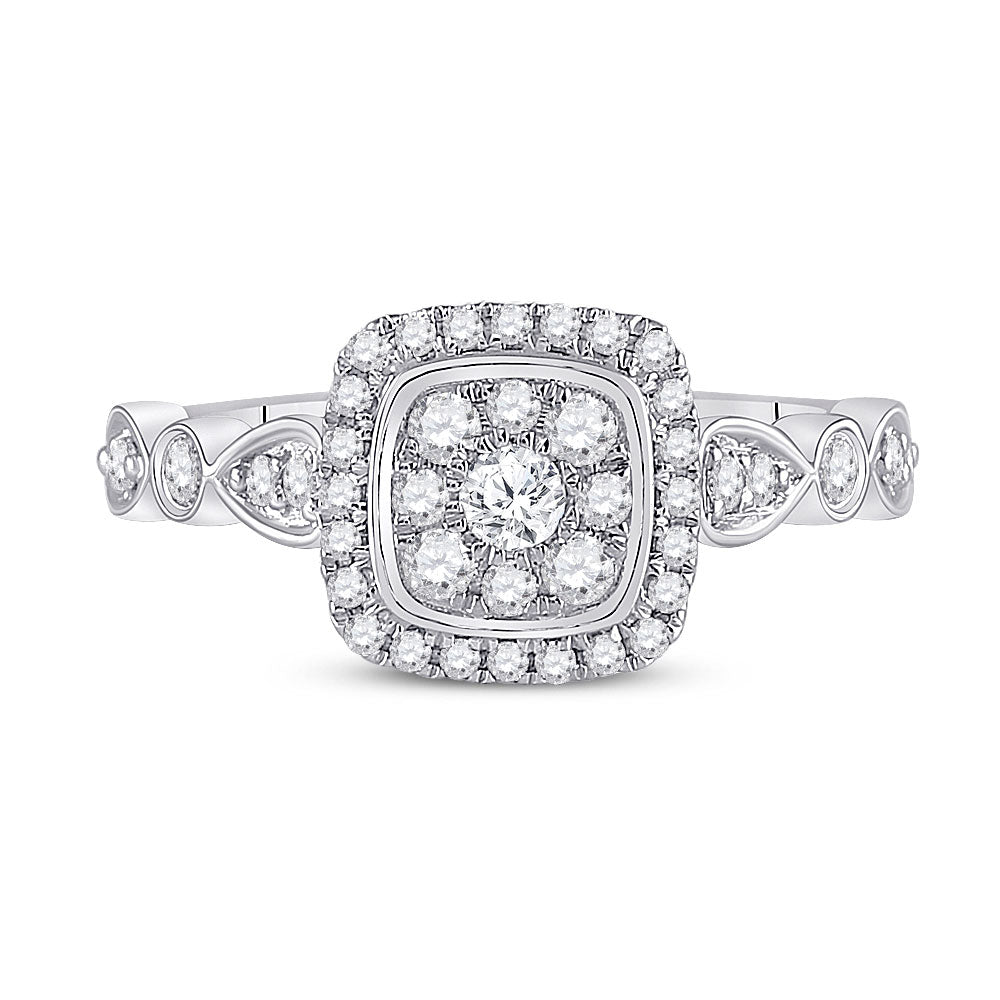 14K White Gold Womens Round Diamond Square Cluster Ring 1/2 Cttw, Womens Size: 5-10