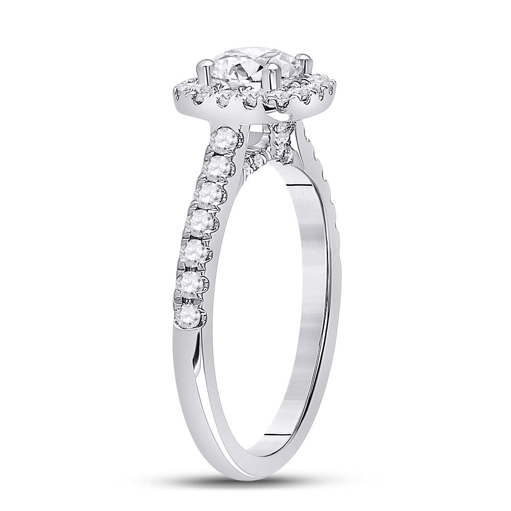 14K White Gold Round Diamond Halo Bridal Wedding Engagement Ring 1-1/3 Cttw, Womens Size: 5-10