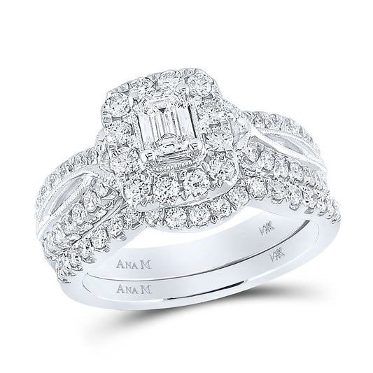 14K White Gold Emerald Diamond Bridal Wedding Ring Band Set 1-3/8 Cttw, Womens Size: 5-10
