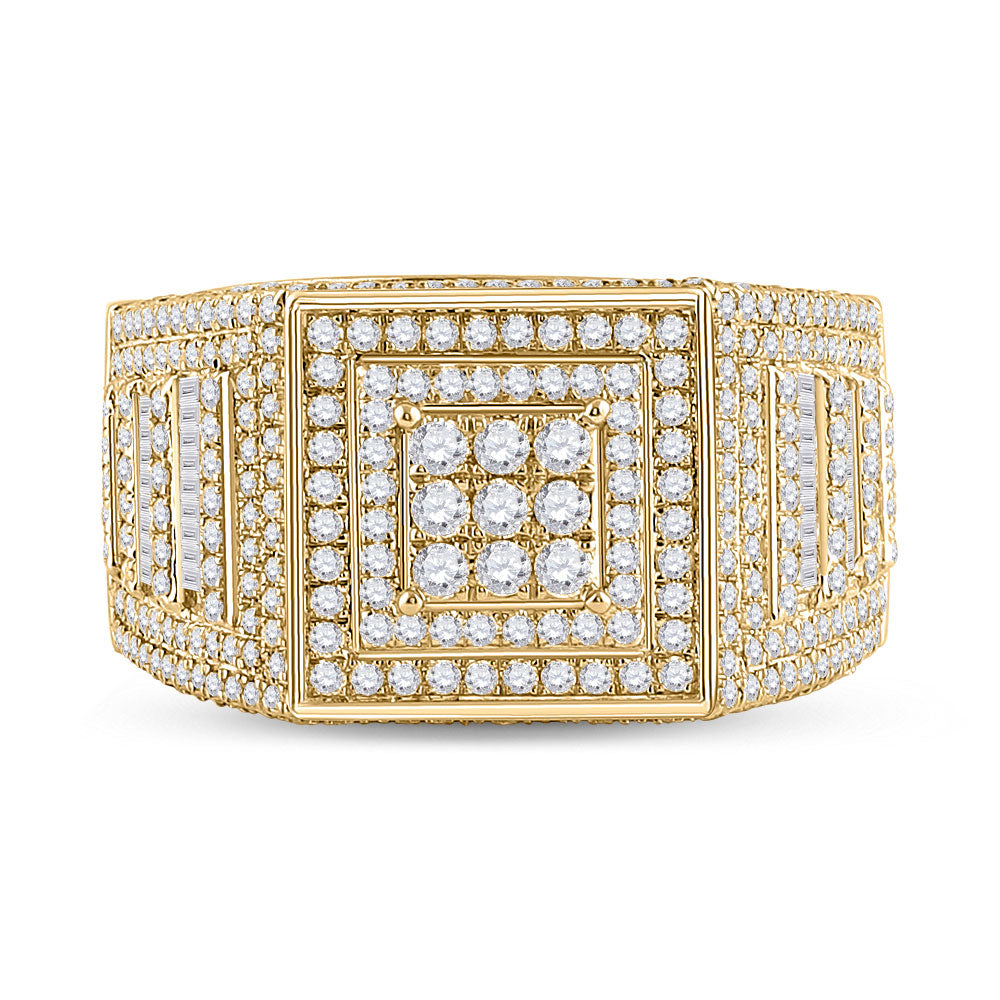 14K Yellow Gold Mens Baguette Diamond Statement Square Ring 2-1/4 Cttw, Mens Size: 7-13