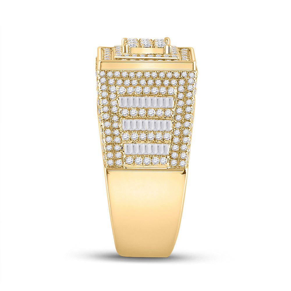 14K Yellow Gold Mens Baguette Diamond Statement Square Ring 2-1/4 Cttw, Mens Size: 7-13
