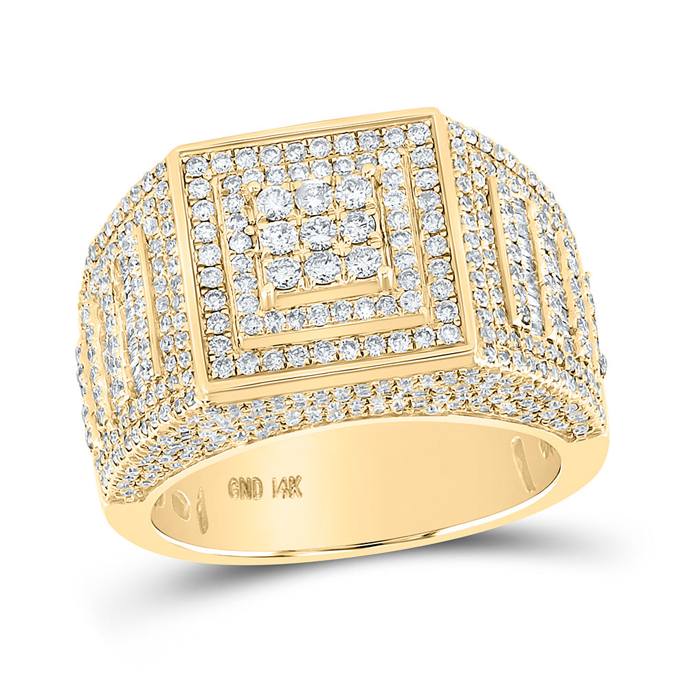 14K Yellow Gold Mens Baguette Diamond Statement Square Ring 2-1/4 Cttw, Mens Size: 7-13