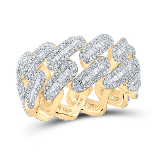 10K Yellow Gold Mens Baguette Diamond Cuban Link Band Ring 2-1/3 Cttw, Mens Size: 7-13