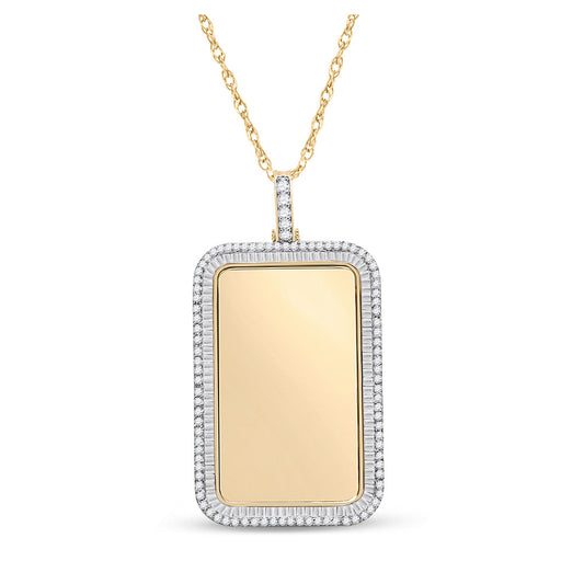 10K Yellow Gold Mens Baguette Diamond Dog Tag Picture Memory Pendant 2 Cttw