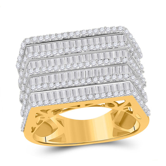 10K Yellow Gold Mens Baguette Diamond Flat Top Fashion Ring 3 Cttw, Mens Size: 7-13
