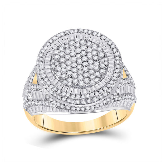 10K Yellow Gold Mens Baguette Diamond Circle Ring 3-3/4 Cttw, Mens Size: 7-13