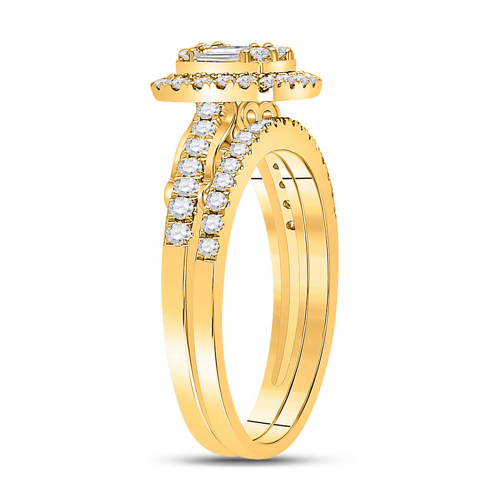 14K Yellow Gold Baguette Diamond Bridal Wedding Ring Band Set 3/4 Cttw, Womens Size: 5-10