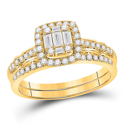 14K Yellow Gold Baguette Diamond Bridal Wedding Ring Band Set 3/4 Cttw, Womens Size: 5-10