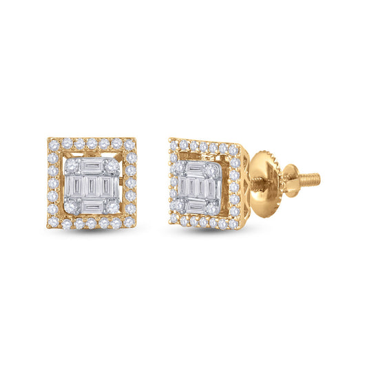 14K Yellow Gold Womens Baguette Diamond Square Earrings 3/8 Cttw, Length: 0.3 In, Width: 0.3 In