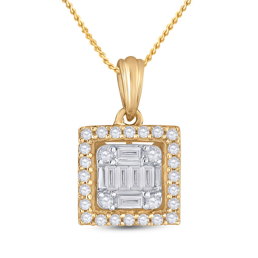 14K Yellow Gold Womens Baguette Diamond Square Pendant 1/5 Cttw, Length: 0.57 In, Width: 0.29 In
