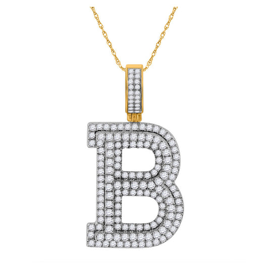 10K Yellow Gold Mens Round Diamond Initial B Letter Charm Pendant 2 Cttw, Length: 1.46 In, Width: 0.98 In