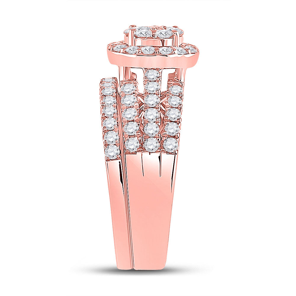 14K Rose Gold His Hers Round Diamond Cluster Matching Wedding Set 1-3/4 Cttw, Womens Size: 5-10, Mens Size: 7-13