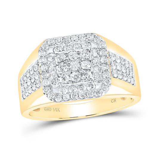 14K Yellow Gold Mens Round Diamond Square Ring 1-1/4 Cttw, Mens Size: 7-13