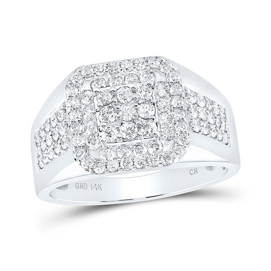 14K Yellow Or White Gold  Mens Round Diamond Square Ring 1-1/4 Cttw, Mens Size: 7-13