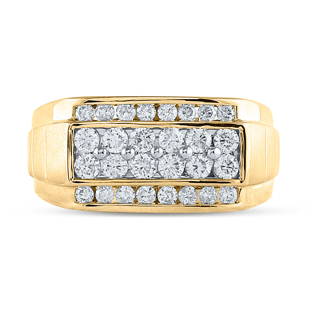 14K Yellow Gold Mens Round Diamond Band Ring 1-1/2 Cttw, Mens Size: 7-13