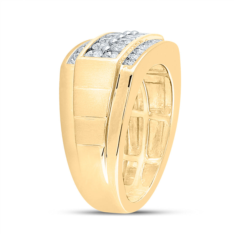 14K Yellow Gold Mens Round Diamond Band Ring 1-1/2 Cttw, Mens Size: 7-13