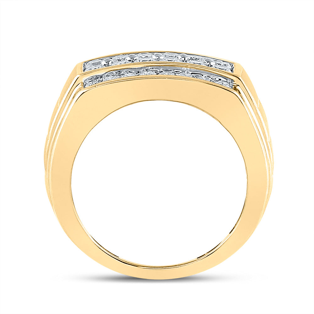 14K Yellow Gold Mens Round Diamond Band Ring 1-1/2 Cttw, Mens Size: 7-13