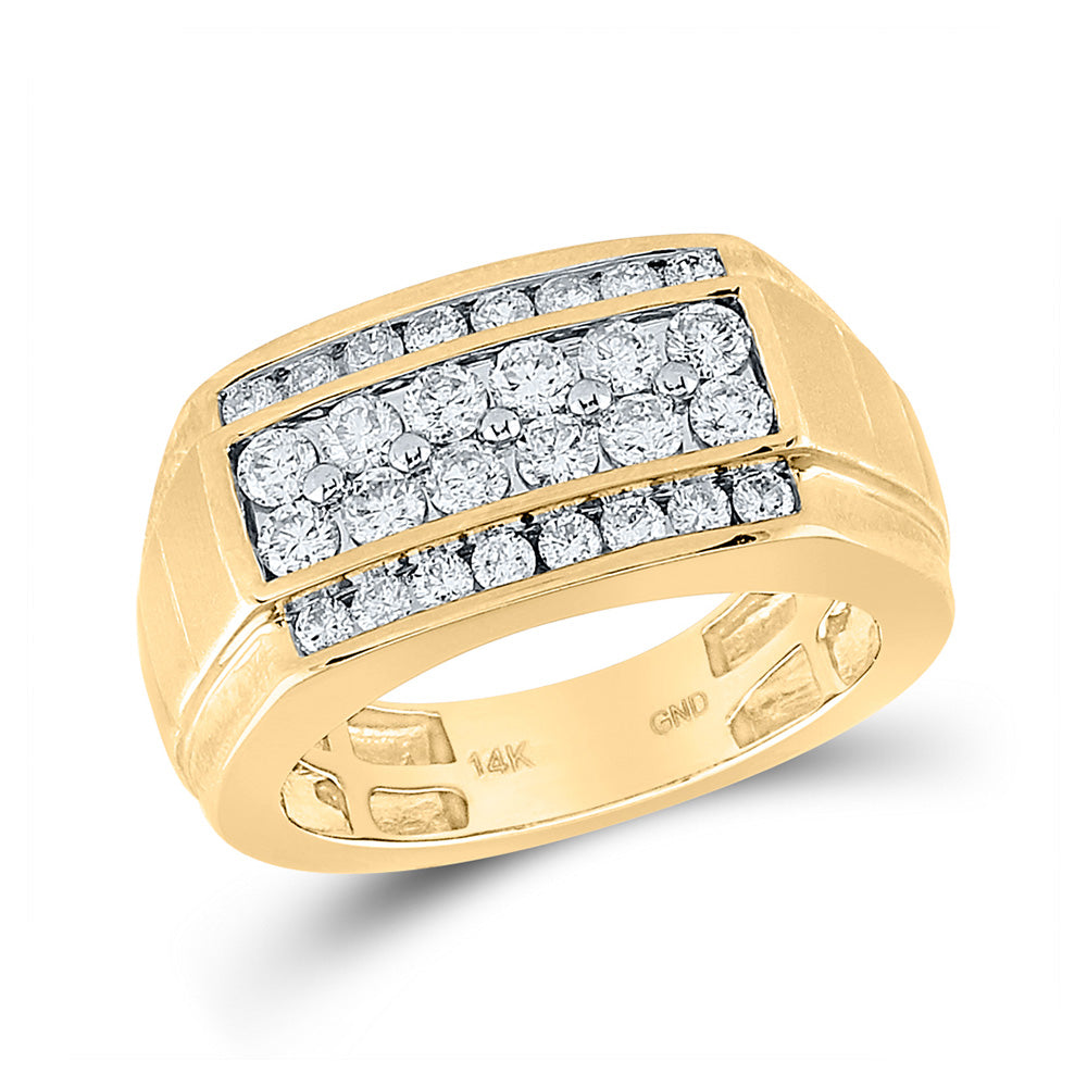 14K Yellow Gold Mens Round Diamond Band Ring 1-1/2 Cttw, Mens Size: 7-13