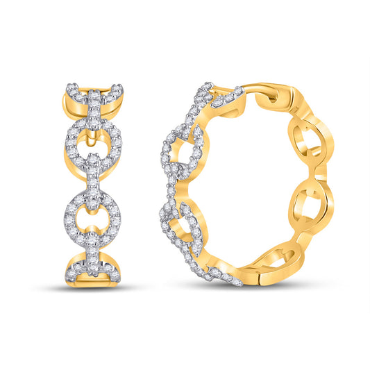 10K Yellow Gold Womens Round Diamond Cable Link Hoop Earrings 1/3 Cttw