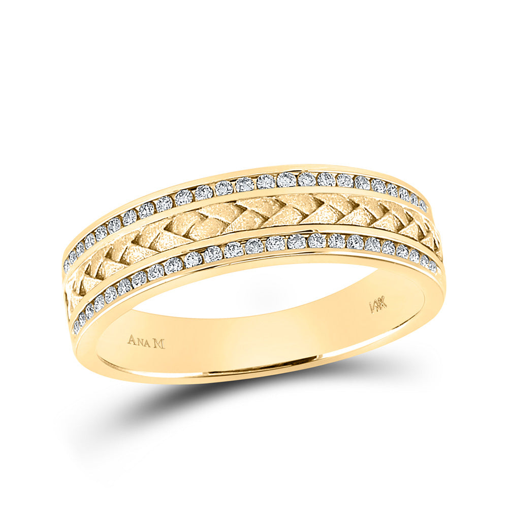 14K Yellow Gold Mens Round Diamond Wedding Braided Inlay Band Ring 1/3 Cttw, Mens Size: 7-13