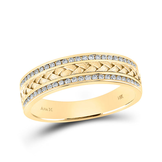 14K Yellow Gold Mens Round Diamond Wedding Braided Inlay Band Ring 1/3 Cttw, Mens Size: 7-13