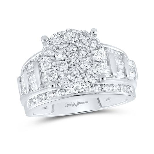 10K White Gold Round Diamond Cluster Bridal Wedding Engagement Ring 2 Cttw, Womens Size: 5-10