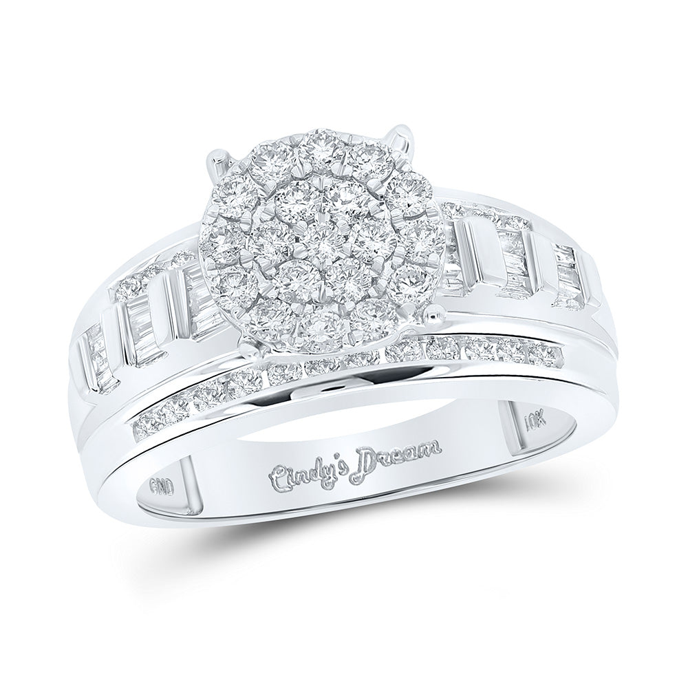 10K White Gold Round Diamond Cluster Bridal Wedding Engagement Ring 1 Cttw, Womens Size: 5-10