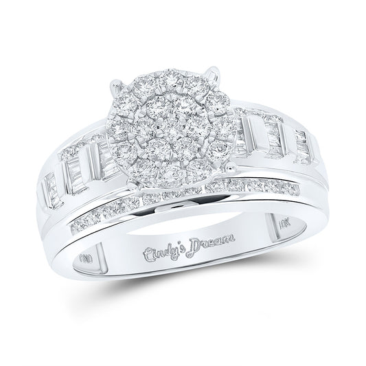 10K White Gold Round Diamond Cluster Bridal Wedding Engagement Ring 1 Cttw, Womens Size: 5-10