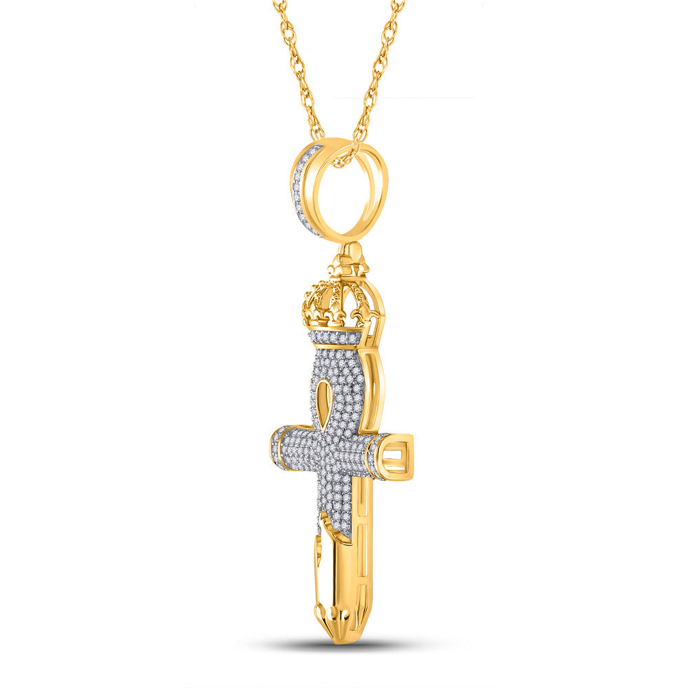 10K Yellow Gold Mens Round Diamond Ankh Nail Cross Charm Pendant 1/2 Cttw
