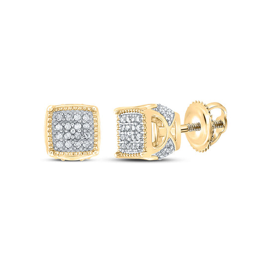 10K Yellow Gold Womens Round Diamond Square Earrings 1/6 Cttw, Length: 0.22 In, Width: 0.22 In