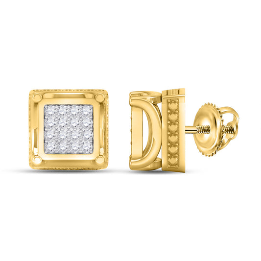 10K Yellow Gold Round Diamond Square Earrings 1/10 Cttw