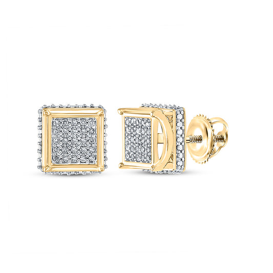 10K Yellow Gold Round Diamond Square Earrings 1/6 Cttw, Length: 0.32 In, Width: 0.31 In