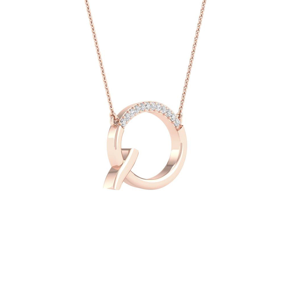 10K Rose Gold Womens Round Diamond Initial Q Letter Necklace 1/20 Cttw, Length: 17.99 In