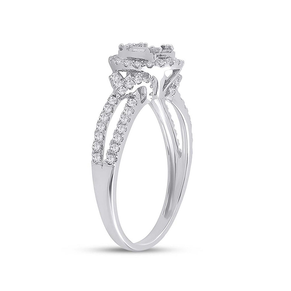 14K White Gold Womens Baguette Diamond Halo Ring 3/4 Cttw, Womens Size: 5-10