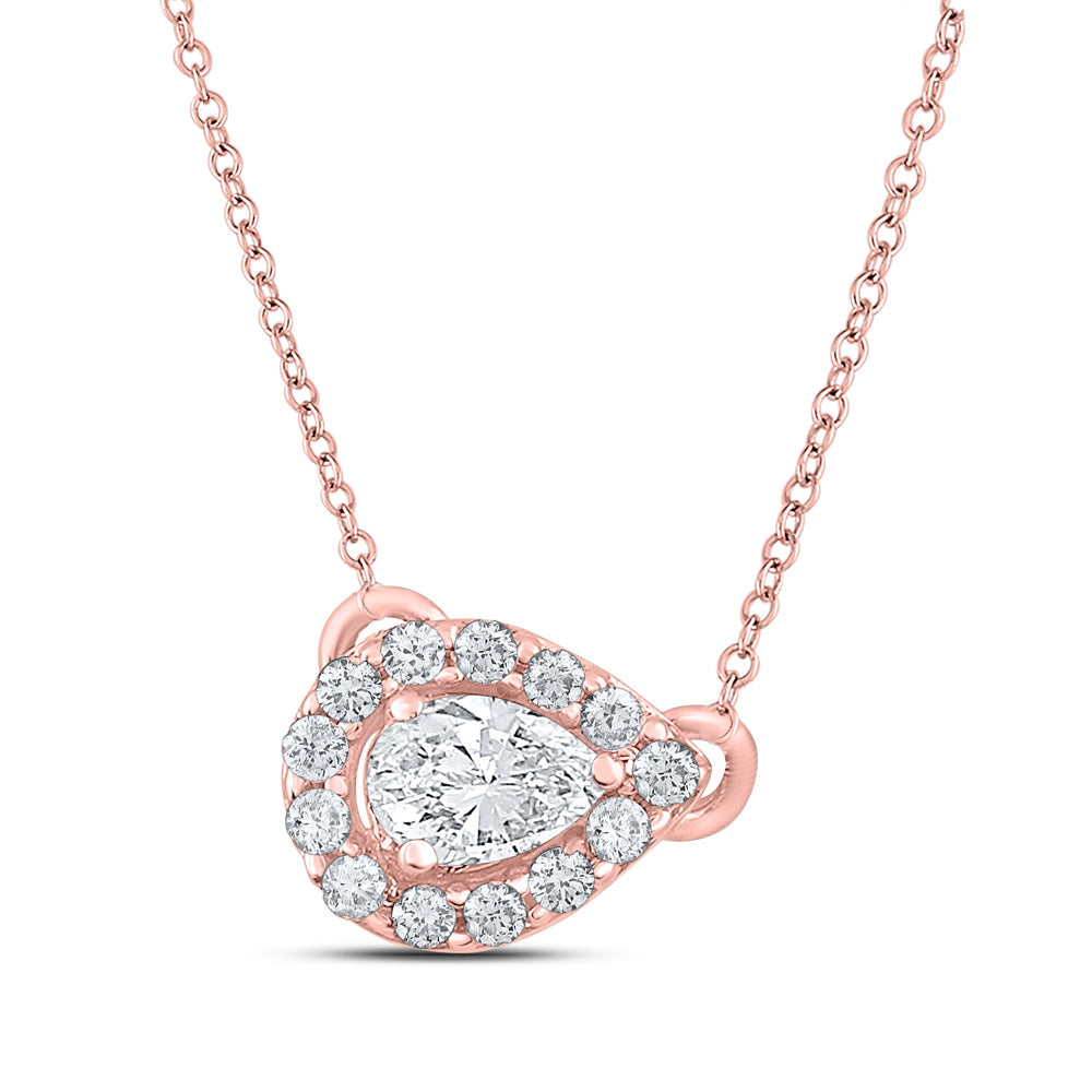 14K White Or Rose Gold Womens Pear Diamond Solitaire Necklace