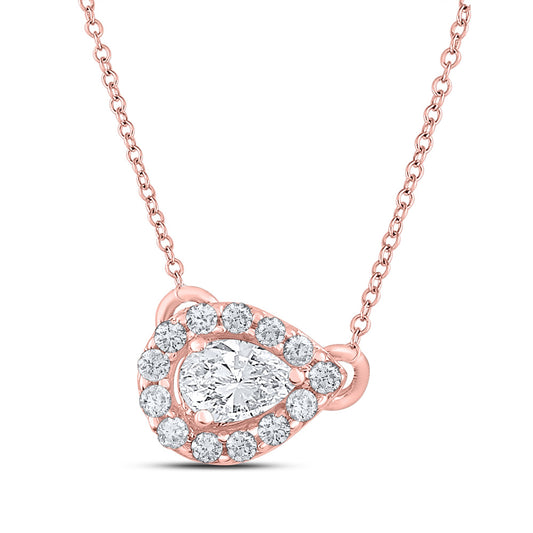 14K White Or Rose Gold Womens Pear Diamond Solitaire Necklace