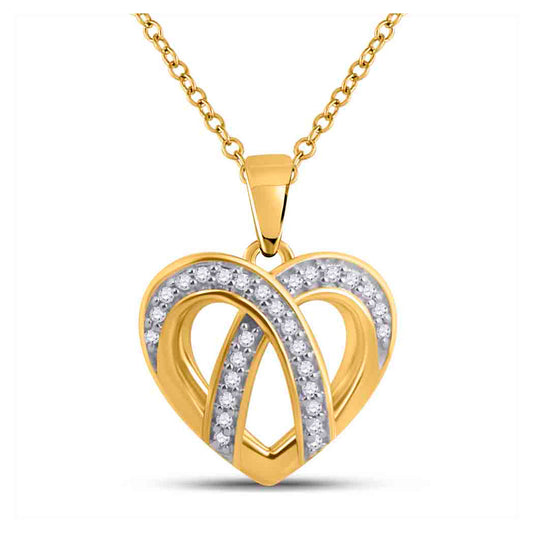 10K Yellow Gold Womens Round Diamond Heart Pendant 1/10 Cttw