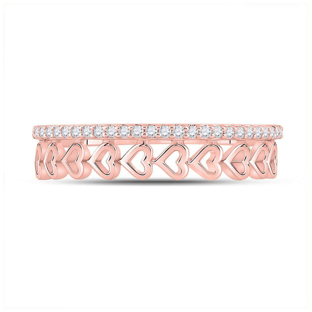 10K Rose Gold Womens Round Diamond Heart Band Ring 1/6 Cttw, Womens Size: 5-10