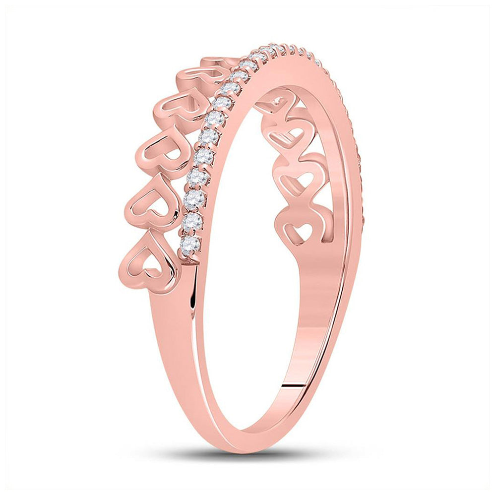 10K Rose Gold Womens Round Diamond Heart Band Ring 1/6 Cttw, Womens Size: 5-10