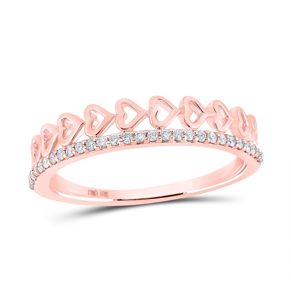 10K Rose Gold Womens Round Diamond Heart Band Ring 1/6 Cttw, Womens Size: 5-10