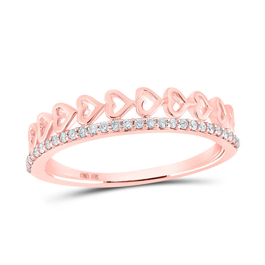 10K Rose Gold Womens Round Diamond Heart Band Ring 1/6 Cttw, Womens Size: 5-10