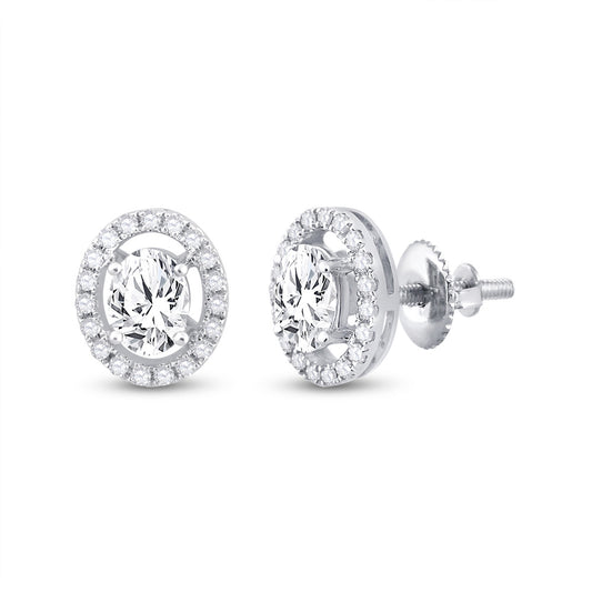 14K White Gold Womens Oval Diamond Solitaire Stud Earrings 1-1/4 Cttw