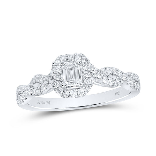 14K White Gold Emerald Diamond Halo Bridal Wedding Engagement Ring 5/8 Cttw, Womens Size: 5-10